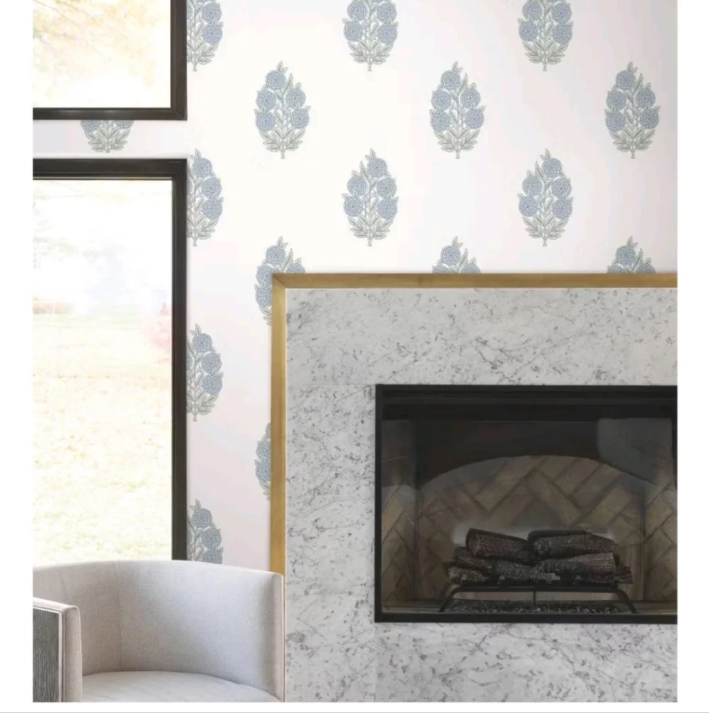 RoomMates Dutch Floral Blue Peel and Stick Wallpaper: Modern Self-Adhesive